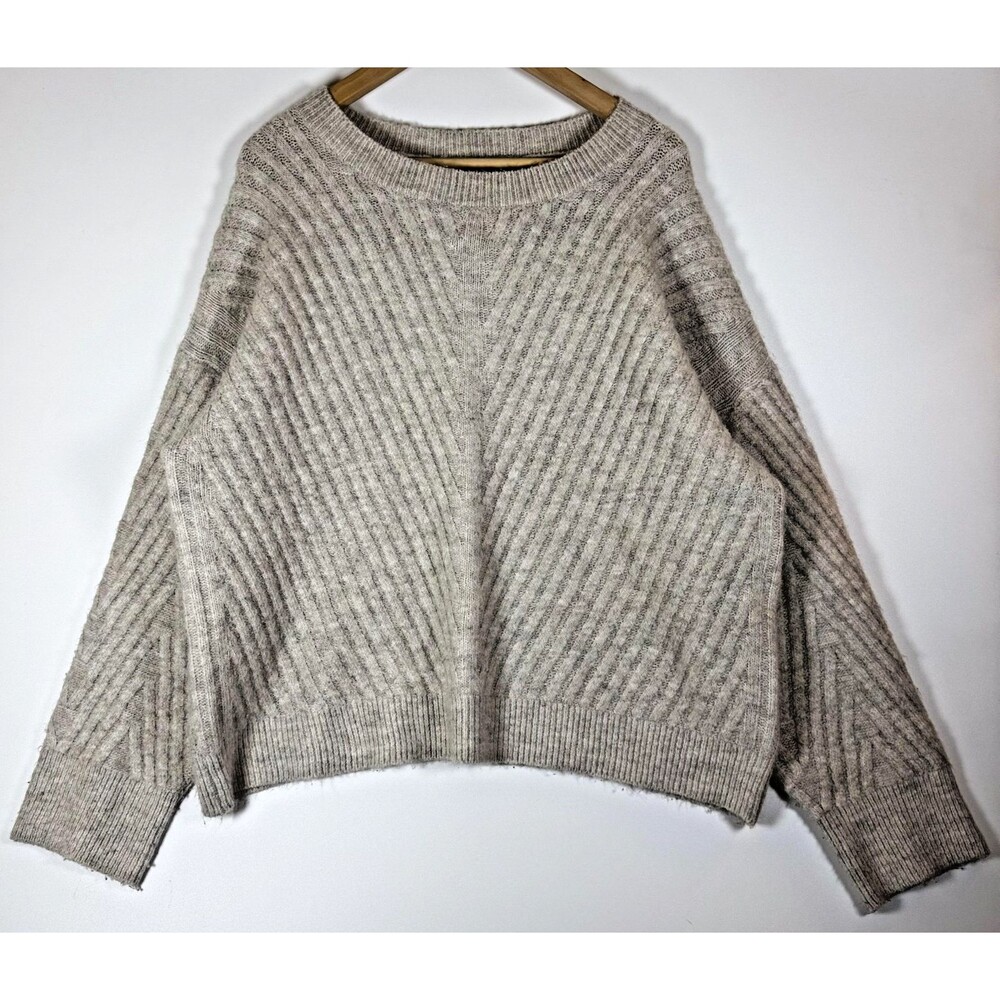 Very J Sweater Womens Large Beige Ribbed Knit Pullover‎ Cozy Soft Drop Shoulder